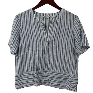 Orvis Women’s Small Blue Striped Linen Button Up Lightweight Shirt Top